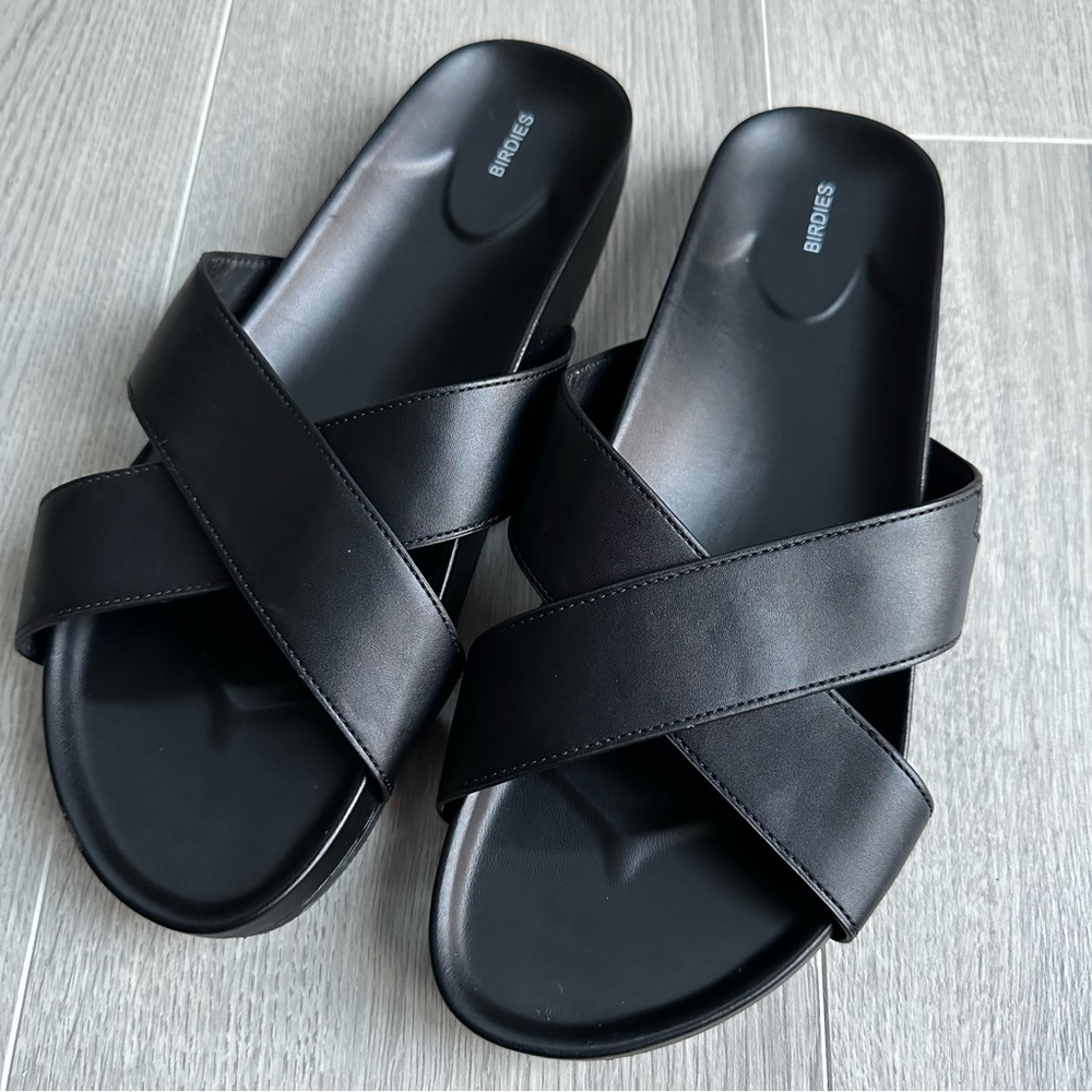 Birdies Black Crisscross Slide Sandals